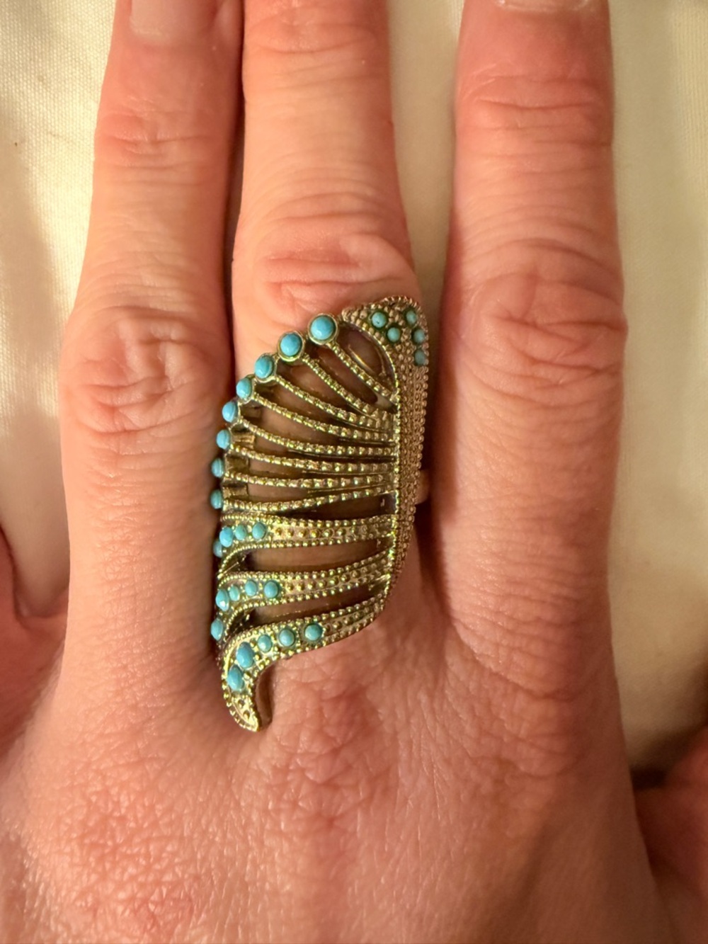 Source Unknown Turquoise and Gold-Tone Wing Ring - Women Jewelry